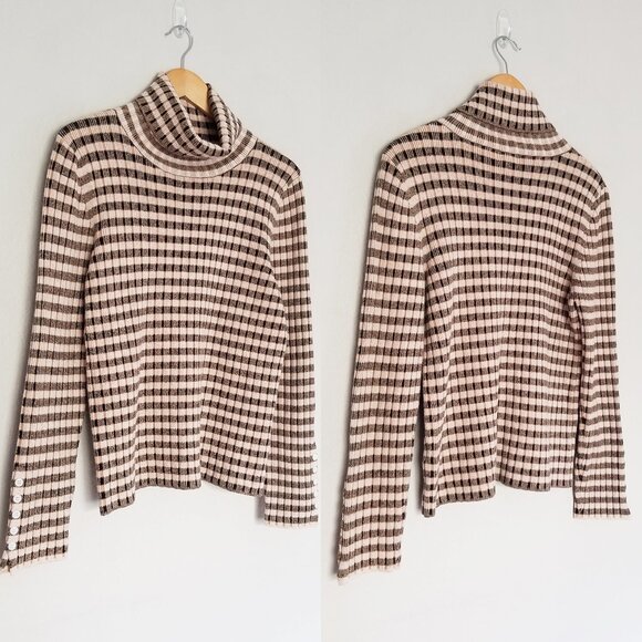 By Anthropologie Maeve Striped Turtle Neck Jumper Sweater Size XL Retro Mock - Picture 15 of 16